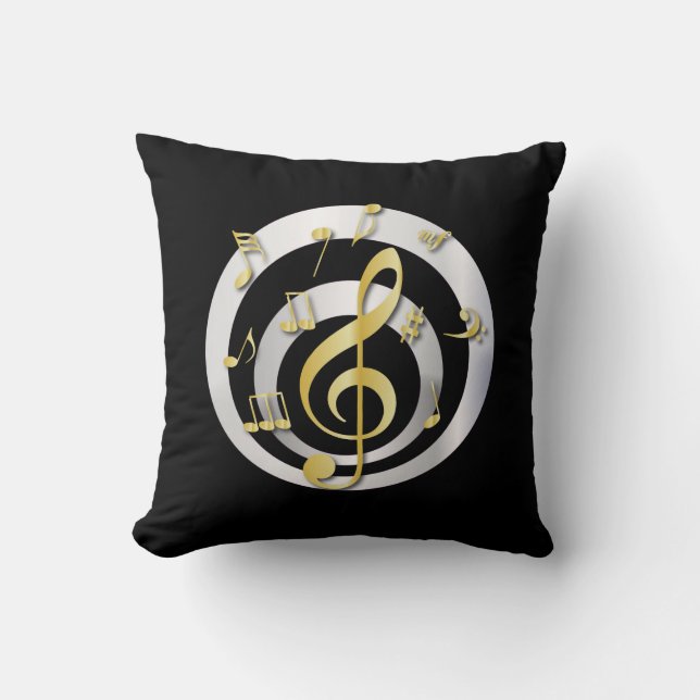 Retro 3D Effect Gold and Silver Musical Notes Throw Pillow (Front)