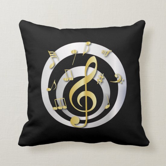 Retro 3D Effect Gold and Silver Musical Notes Throw Pillow