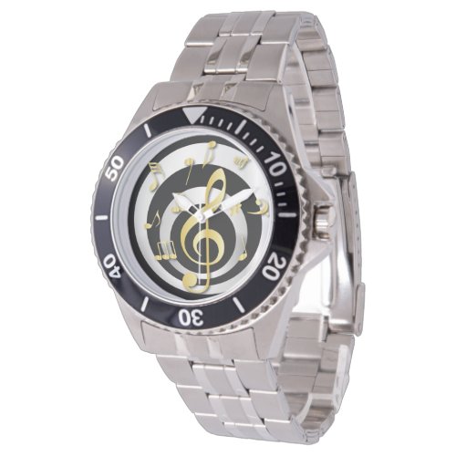 Retro 3D Effect Gold and Silver Musical Notes Watch