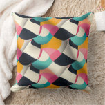 Retro 3D Geometric Pattern in Teal, Pink, Mustard Throw Pillow