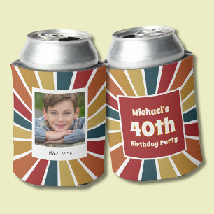 Retro 40th Birthday Boy Photo Can Cooler