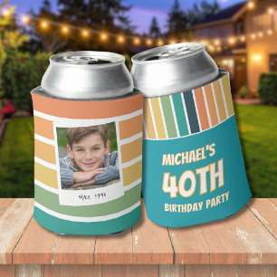 Retro 40th Birthday For Him Photo Can Cooler