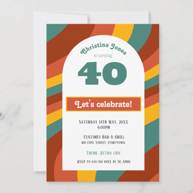 Retro 40th Birthday invitation (Front)