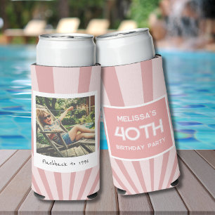 Retro 40th Birthday Pink Stripe Can Cooler