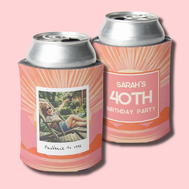Retro 40th Birthday Pink Sunset Can Cooler (Creator Uploaded)
