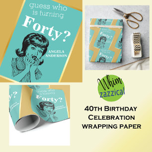 Retro 40th Birthday 🎁 Woman's Party Wrapping Paper