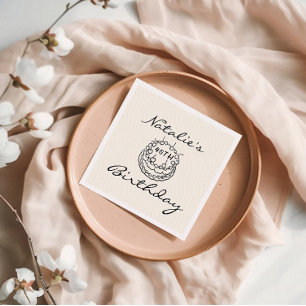 Retro 40th Hand Drawn Cake forty Fun Birthday  Napkins