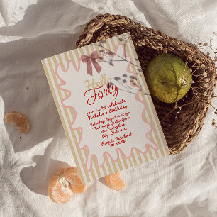 Retro 40th Hand Painted Bow Hello Forty Birthday Invitation