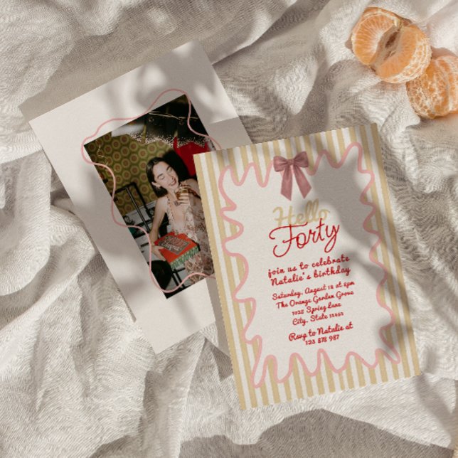 Retro 40th Hand Painted Hello Forty Photo Birthday Invitation (Creator Uploaded)