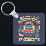 Retro 40th High School Class Reunion Souvenir Keychain<br><div class="desc">Celebrate four decades of memories with this 40th Reunion Retro keychain, designed to transport you back to the vibrant days of the 1980s! Featuring a classic cassette tape labeled "Reunion Mix" and iconic throwback symbols like a roller skates and vintage sunglasses, this reunion favor captures the bold, playful spirit of...</div>