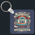 Retro 40th High School Class Reunion Souvenir Keychain<br><div class="desc">Celebrate four decades of memories with this 40th Reunion Retro keychain, designed to transport you back to the vibrant days of the 1980s! Featuring a classic cassette tape labeled "Reunion Mix" and iconic throwback symbols like a roller skates and vintage sunglasses, this reunion favor captures the bold, playful spirit of...</div>