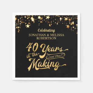 Retro 40th Wedding Anniversary Black Gold Stars Napkins