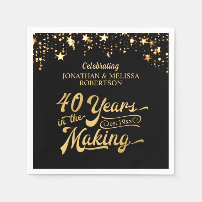 Retro 40th Wedding Anniversary Black Gold Stars Napkins (Front)