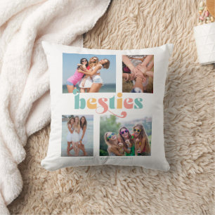 Retro 4 Photo Best Friends Besties Throw Pillow