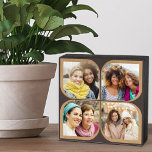Retro 4 Photo Collage Pinwheel Flower Petal Brown Wooden Box Sign<br><div class="desc">Stylish photo block in two tone brown with retro pinwheel style photo collage. The photo template is set up for you to add 4 of your favorite photos, which are automatically displayed in the flower petal shapes. If you have any problem with picture placement, try cropping your photo to a...</div>