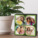 Retro 4 Photo Collage Pinwheel Flower Petal Green Wooden Box Sign<br><div class="desc">Stylish photo block in two tone green with retro pinwheel style photo collage. The photo template is set up for you to add 4 of your favorite photos, which are automatically displayed in the flower petal shapes. If you have any problem with picture placement, try cropping your photo to a...</div>