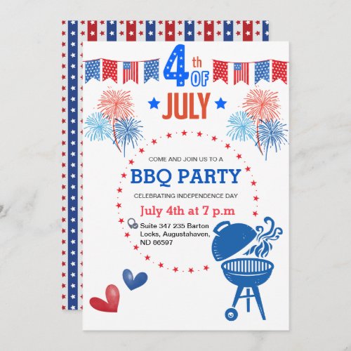 Retro 4th BBQ Red White Blue Summer BBQ Party  Holiday Card