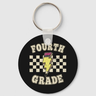 Retro 4th Fourth Grade Teacher Lightning Bolt Penc Keychain