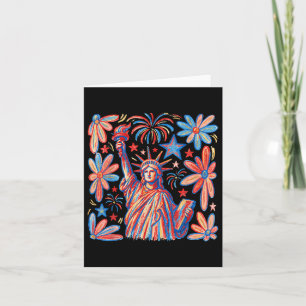Retro 4th July Statue Of Liberty America Girl Wome Card