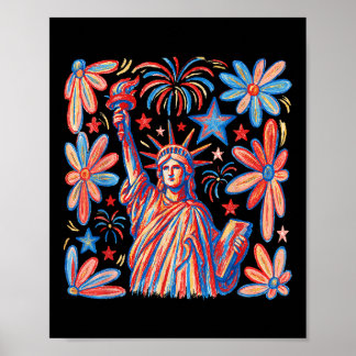 Retro 4th July Statue Of Liberty America Girl Wome Poster