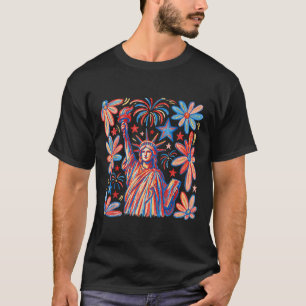 Retro 4th July Statue Of Liberty America Girl Wome T-Shirt