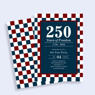 Retro 4th of July 250 Years Party Checkered Invitation