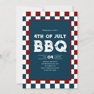 Retro 4th of July BBQ Party Checkered Invitation