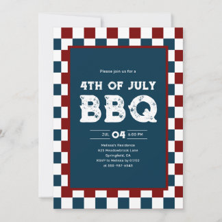 Retro 4th of July BBQ Party Checkered  Invitation