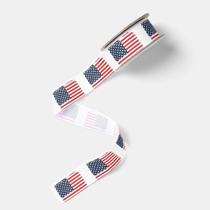 Retro 4th of July Checkerboard Patriotic StarStrip Grosgrain Ribbon