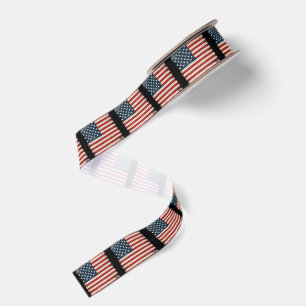 Retro 4th of July Checkerboard Patriotic StarStrip Grosgrain Ribbon