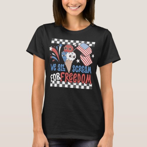 Retro 4th of July Freedom Groovy Ice Cream Pun T_Shirt