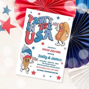 Retro 4th Of July Party In The Usa Bbq Party Invitation by PixelPerfectionParty at Zazzle