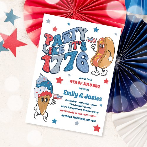 Retro 4th Of July Party Like Its 1776 BBQ Party Invitation