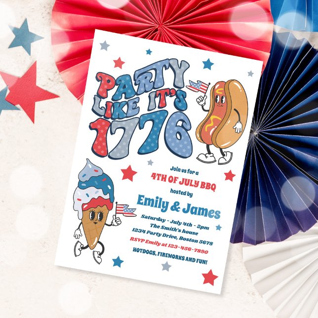 Retro 4th Of July Party Like It's 1776 BBQ Party Invitation (Creator Uploaded)