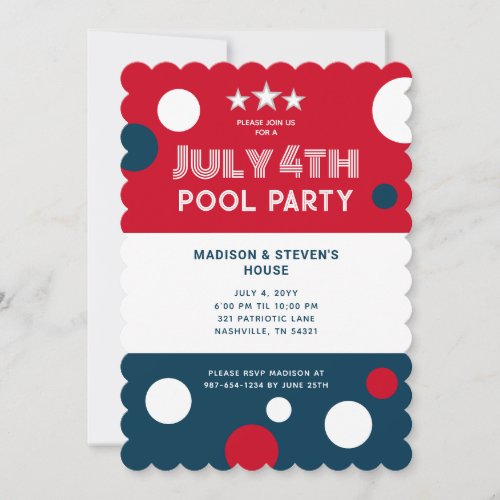 Retro 4th Of July Pool Party Red White Blue Invitation