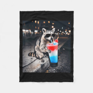 Retro 4th Of July Raccoon Drinking Patriotic Fleece Blanket