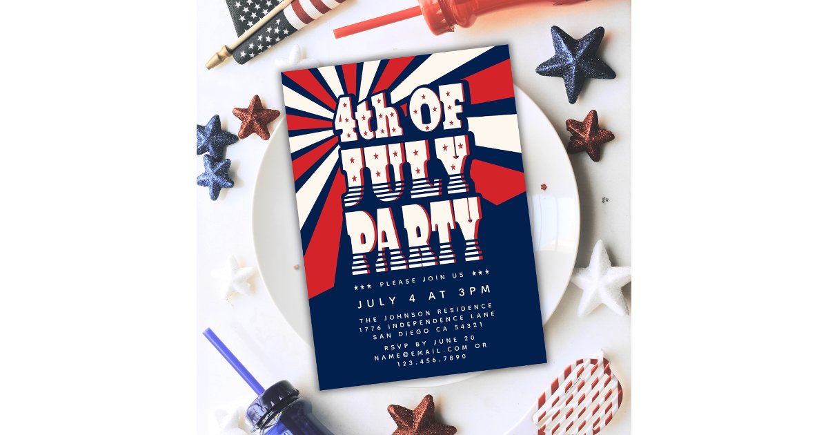 Retro 4th of July Red White and Blue Party Invitation | Zazzle