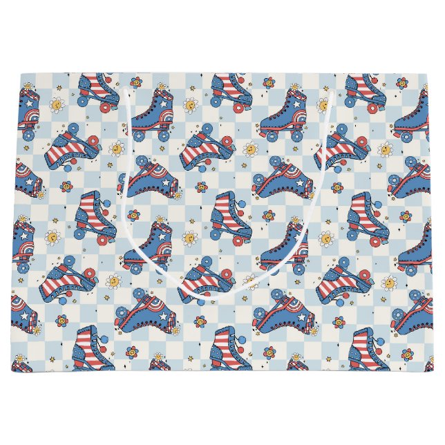 Retro 4th of July Roller Skates Large Gift Bag (Front)