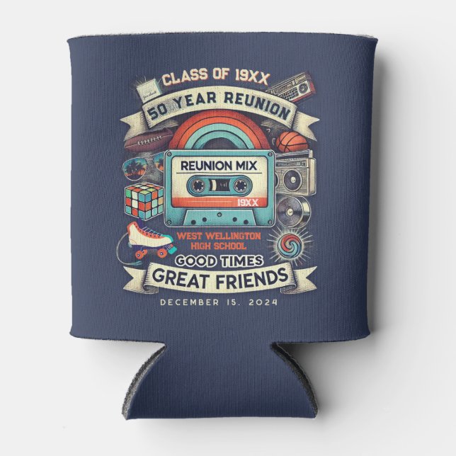 Retro 50 Year High School Reunion 70's – Cassette  Can Cooler (Front)