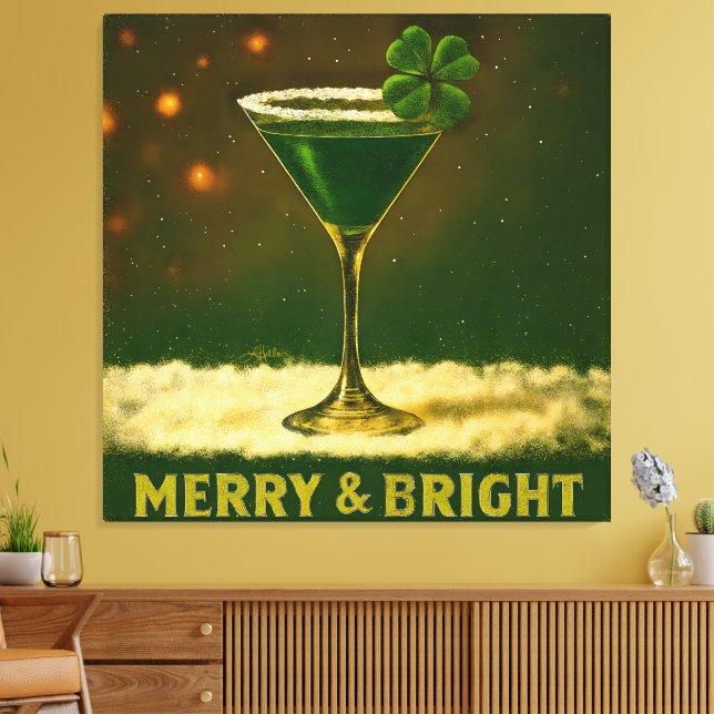 Retro 50s 4 Leaf Clover Irish Christmas Martini Canvas Print (Insitu(LivingRoom))