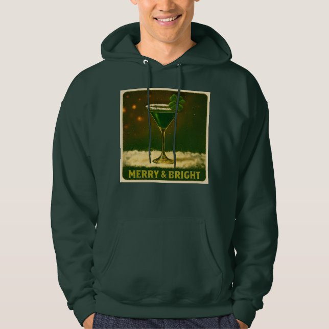 Retro 50s 4 Leaf Clover Irish Christmas Martini Hoodie (Front)