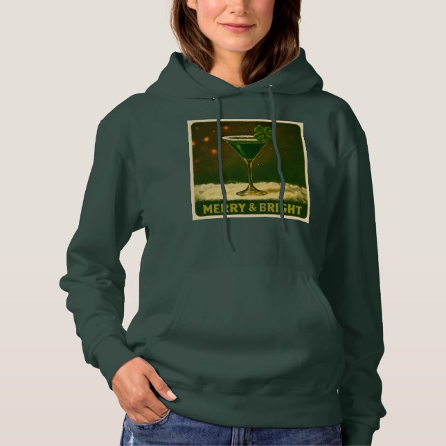 Retro 50s 4 Leaf Clover Irish Christmas Martini Hoodie (Front)