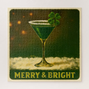 Retro 50s 4 Leaf Clover Irish Christmas Martini Jigsaw Puzzle