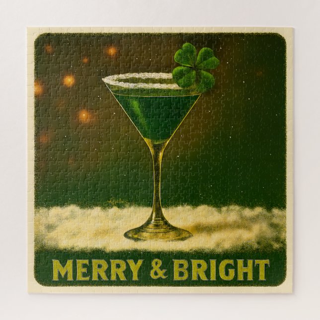 Retro 50s 4 Leaf Clover Irish Christmas Martini Jigsaw Puzzle (Vertical)