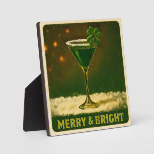 Retro 50s 4 Leaf Clover Irish Christmas Martini Plaque
