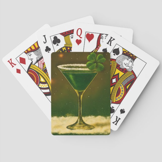Retro 50s 4 Leaf Clover Irish Christmas Martini Poker Cards (Back)