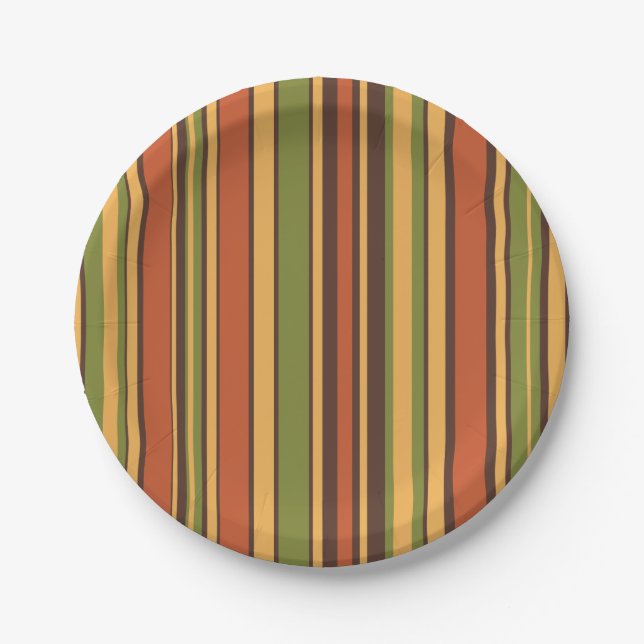 Retro 50s 60s 70s Striped Pattern Orange Avocado Paper Plates (Front)