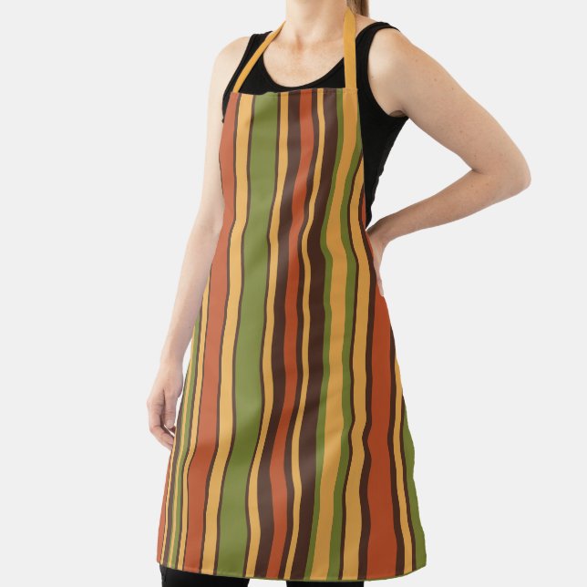 Retro 50s 60s 70s Stripes Orange Avocado Brown Apron (Insitu)