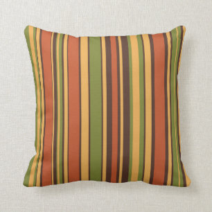 Retro 50s 60s 70s Stripes Orange Avocado Brown Throw Pillow