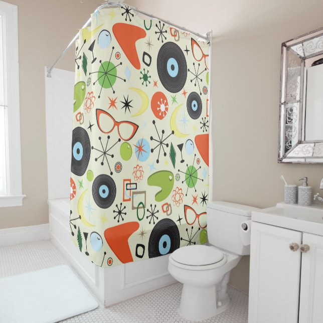 Retro 50's 60's Vintage Fashion Pattern Shower Curtain (In Situ)